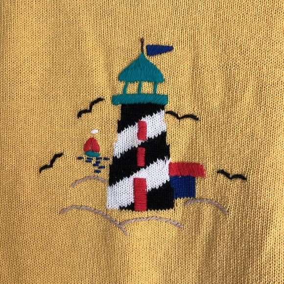 Sag Harbor Petite Medium Yellow Lighthouse Sweater - Picture 2 of 7